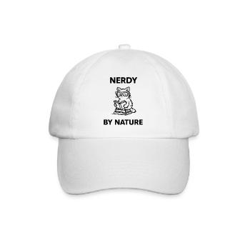 Nerdy By Nature Cat Glasses Bookworm Saying - Baseball Cap - white/white - Front