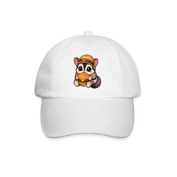 Cute Thylacine Marten with Burger Cartoon - Baseball Cap - white/white - Front