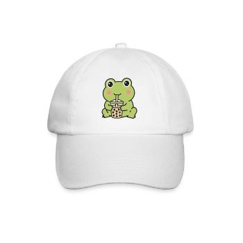 Süßer Kawaii-Frosch trinkt Bubble Tea Aufkleber - Baseballkappe - Weiß/Weiß - Vorne