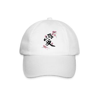 Japanese Kanji Love with Cherry Blossom Sakura - Baseball Cap - white/white - Front