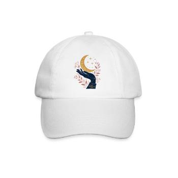 Mystical Hand with Moon – Celestial Gothic Design - Baseball Cap - white/white - Front