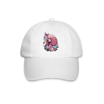 Pink poodle with flowers, butterflies, retro style - Baseball Cap - white/white - Front