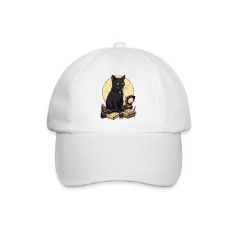 Schwarze Katze mit Bücher Bombay Cat Buch Katzen - Baseballkappe - Weiß/Weiß - Vorne