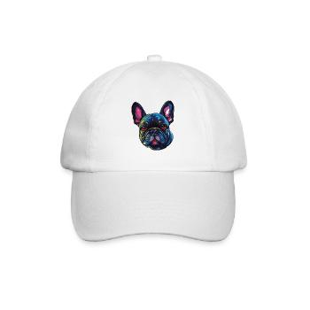 Französische Bulldogge Hund Kopf - Baseballkappe - Weiß/Weiß - Vorne
