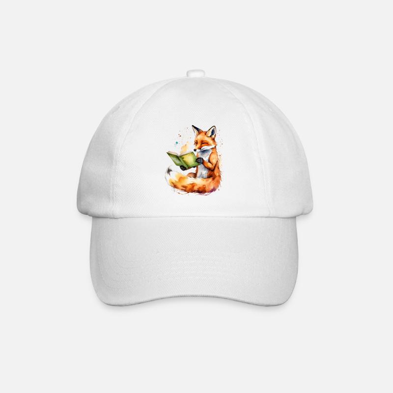 Fuchs Lesen Buch Bunt Tier Design Print - Baseballkappe - Weiß/Weiß