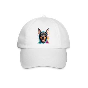 Dobermann Hoodie Hund Bunt Lustig Tier Print - Baseballkappe - Weiß/Weiß - Vorne