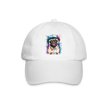 Pug Snapback Cap Dog Colorful Funny Design Print - Baseball Cap - white/white - Front
