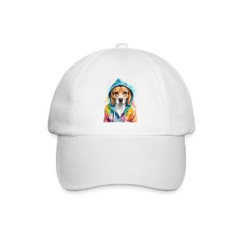 Beagle Hoodie Dog Colorful Funny Animal Design Print - Baseball Cap - white/white - Front