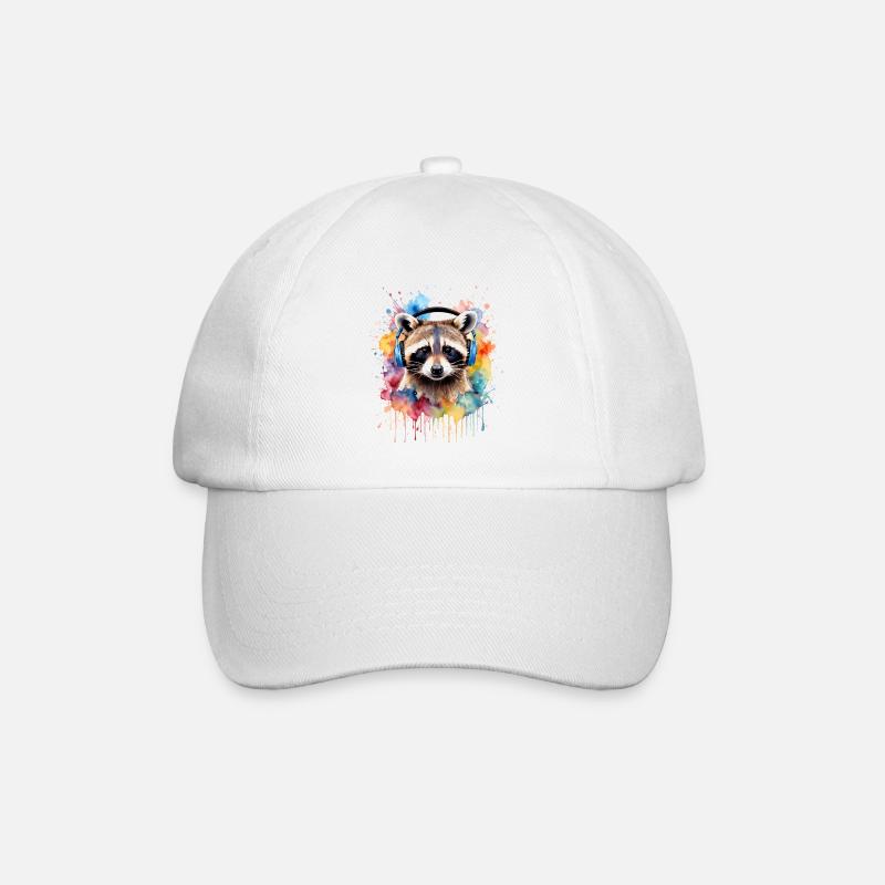 Waschbär Kopfhörer Musik Bunt Tier Design Print - Baseballkappe - Weiß/Weiß