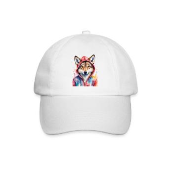 Wolf Hoodie Bunt Lustig Tier Design Print - Baseballkappe - Weiß/Weiß - Vorne