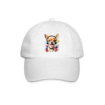 Chihuahua Kopfhörer Hund Lustig Tier Design Print - Baseballkappe - Weiß/Weiß - Vorne