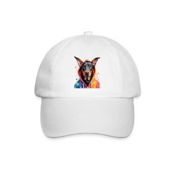 Dobermann Hoodie Hund Bunt Lustig Tier Print - Baseballkappe - Weiß/Weiß - Vorne