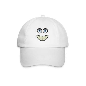 Lustiges lächelndes Gesicht mit Augen und großen Zähnen - Baseballkappe - Weiß/Weiß - Vorne