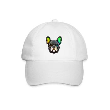 Französische Bulldogge Hund Kopf Bunt - Baseballkappe - Weiß/Weiß - Vorne