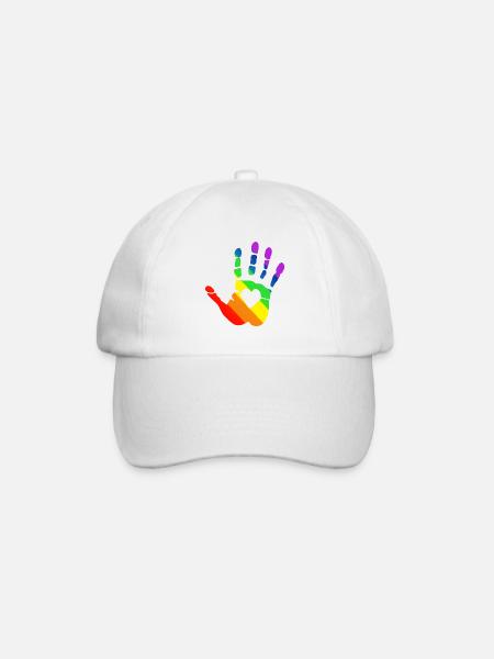 Lgbt Regenbogen Handabdruck mit Herz, Gay Pride - Baseballkappe - Weiß/Weiß