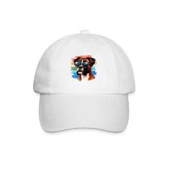 Colorful Boxer Dog Wearing Sunglasses - Baseball Cap - white/white - Front