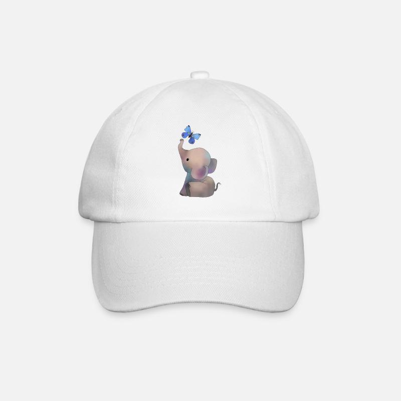 Elefant mit Schmetterling - Baseballkappe - Weiß/Weiß