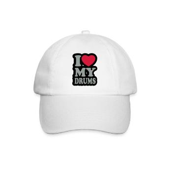 I love my drums - Ich liebe meine Trommeln - Baseballkappe - Weiß/Weiß - Vorne