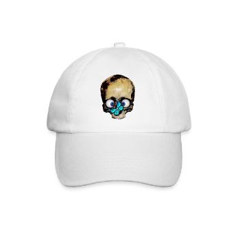Totenkopf blauer Schmetterling / skull butterfly - Baseballkappe - Weiß/Weiß - Vorne
