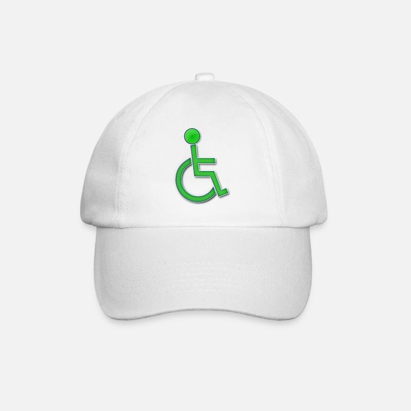 Grünes Rollstuhl-Symbol # - Baseballkappe - Weiß/Weiß