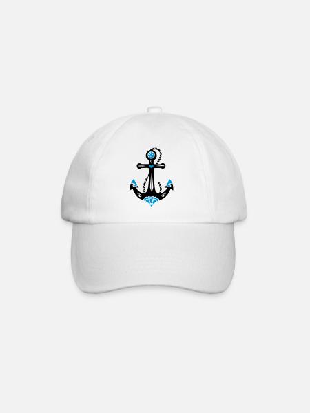 Anker, 23 Farben möglich, Tattoo Style, Maritim - Baseballkappe - Weiß/Weiß