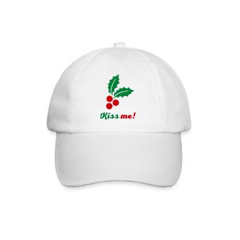 Kiss me - Weihnachtsdesign mit Mistel - Baseballkappe - Weiß/Weiß - Vorne