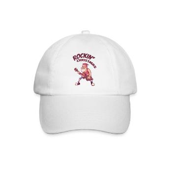 Rockige Weihnachten, Weihnachtsmann mit Gitarre - Baseballkappe - Weiß/Weiß - Vorne
