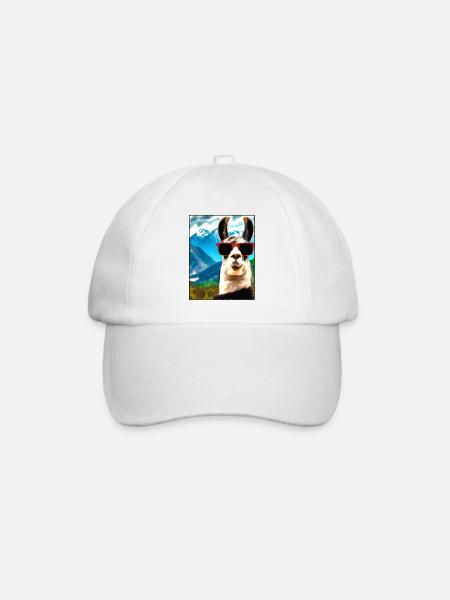 Lama Portrait Mountain Gift - Baseball Cap - white/white
