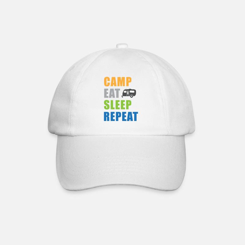 Camp Eat Sleep Repeat Wohnwagen in Farbe - Baseballkappe - Weiß/Weiß