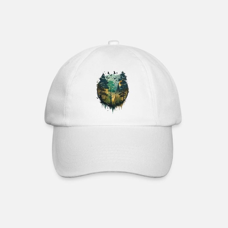Waldmotiv - Wald - Logo - Baseballkappe - Weiß/Weiß
