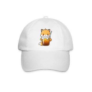 Kawaii süßer glücklicher bunter Fuchs trinkt Bubble Tea - Baseballkappe - Weiß/Weiß - Vorne