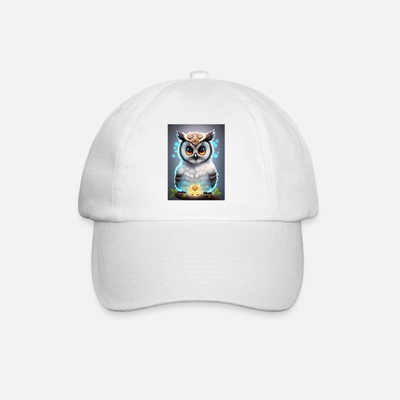 Süße Eule mit leichtender neon Aura & großen Augen - Baseballkappe - Weiß/Weiß
