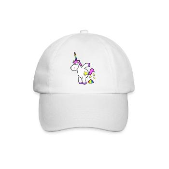 Rosa Cartoon Einhorn macht Regenbogen Haufen - Baseballkappe - Weiß/Weiß - Vorne