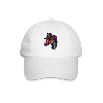 Pferd mit Hut und Sonnenbrille cool und bunt - Baseballkappe - Weiß/Weiß - Vorne