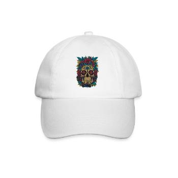 Totenkopf mit Blumen Gothic Cool - Baseballkappe - Weiß/Weiß - Vorne
