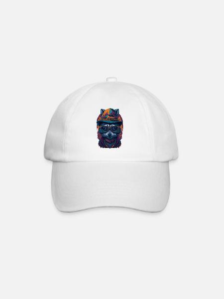 Cute raccoon with hat and funny glasses - Baseball Cap - white/white