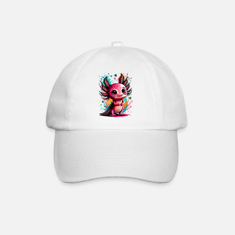 Axolotl Farbenfroh - Axolotl Amphibie - Lurch Bunt - Baseballkappe - Weiß/Weiß