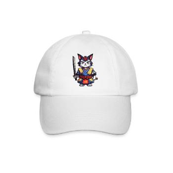 Samurai Cat #11 - Baseball Cap - white/white - Front