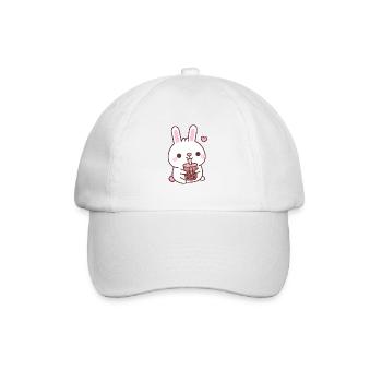 Cute White Bunny Rabbit Loves Bubble Tea - Baseball Cap - white/white - Front