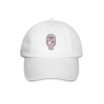 Cute Manatee Pouring Tea Into Teacup - Baseball Cap - white/white - Front