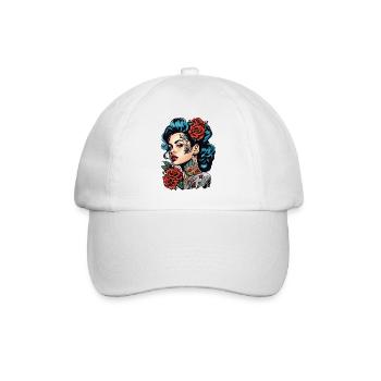 Rockabilly / Pin-up Girl / Frauenpower / 50er - Baseballkappe - Weiß/Weiß - Vorne