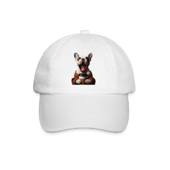 Eine müde Französische Bulldogge mit Kaffee - Baseballkappe - Weiß/Weiß - Vorne