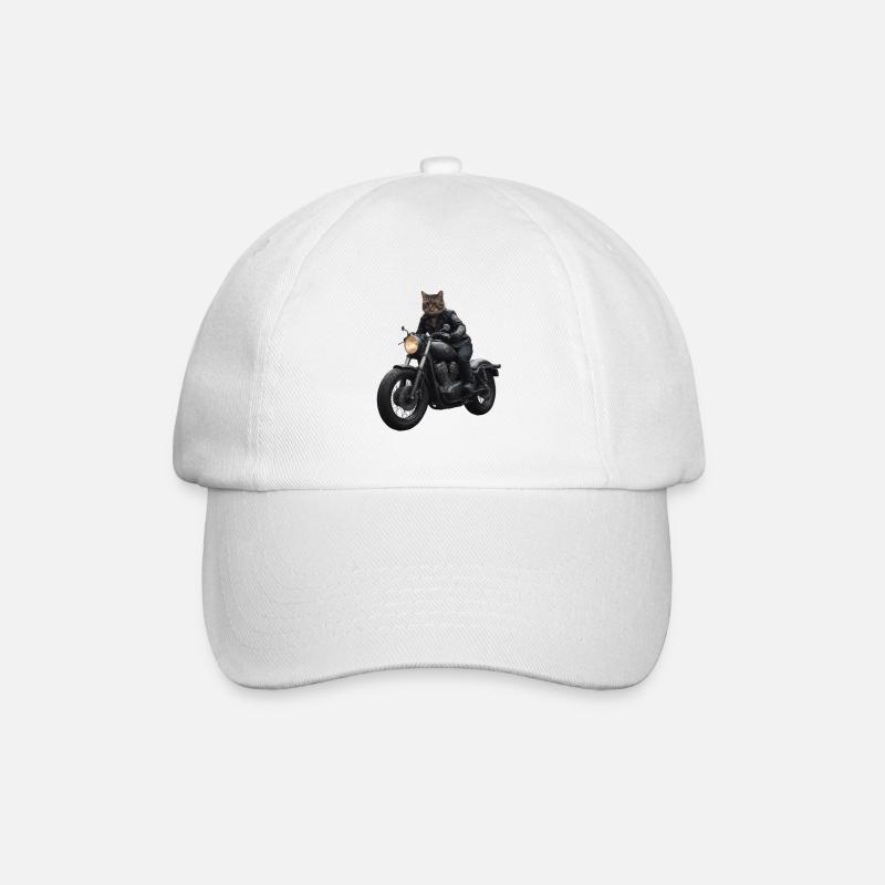 Biker Katze - Baseballkappe - Weiß/Weiß