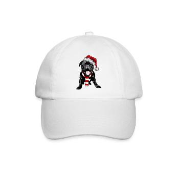 Mignon Frenchie avec chapeau et écharpe de Père Noël - Casquette classique - blanc/blanc - Devant
