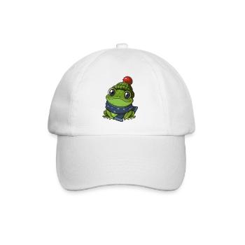 Niedlicher Frosch mit Schal und Pudelmütze. - Baseballkappe - Weiß/Weiß - Vorne
