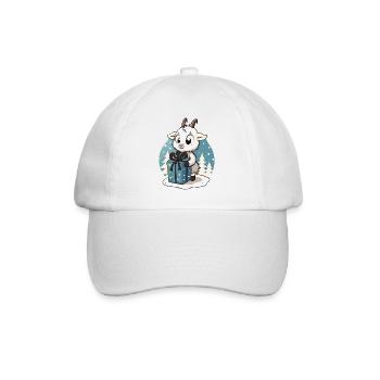 Niedliche Ziege packt Geschenk aus - Baseballkappe - Weiß/Weiß - Vorne