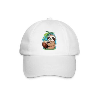 Relaxed Faultier mit Kokosnuss – Sommer-Vibes - Baseballkappe - Weiß/Weiß - Vorne