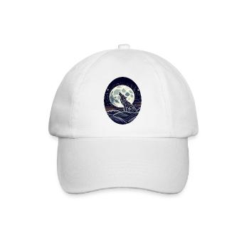 Geometrischer Wolf und Vollmond - Baseballkappe - Weiß/Weiß - Vorne