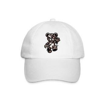 Disheveled teddy bear with scar - Baseball Cap - white/white - Front