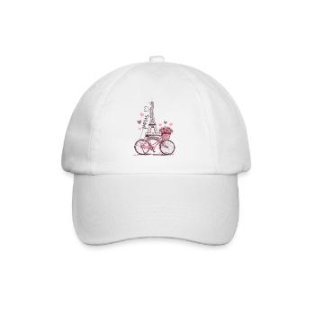 Paris Tour Eiffel Vélo Coeurs Fleurs France - Casquette classique - blanc/blanc - Devant
